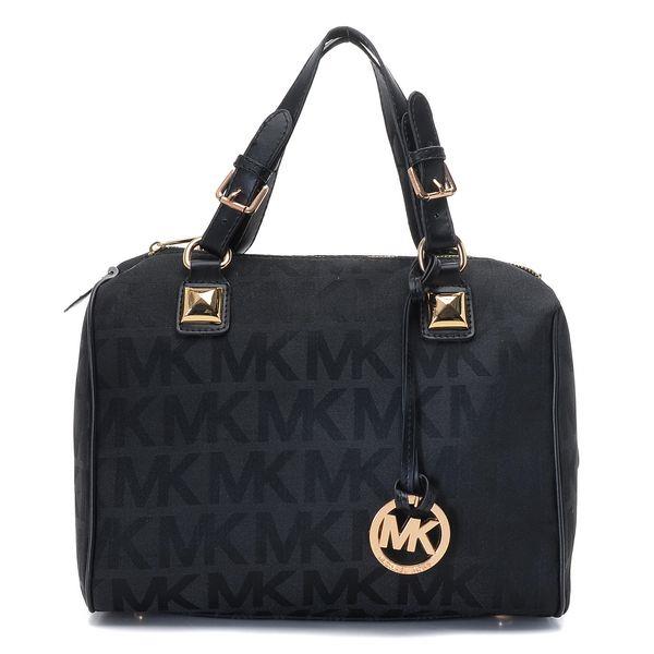 michael kors gråson medium logo satchel svart Salg For Billig q5u42